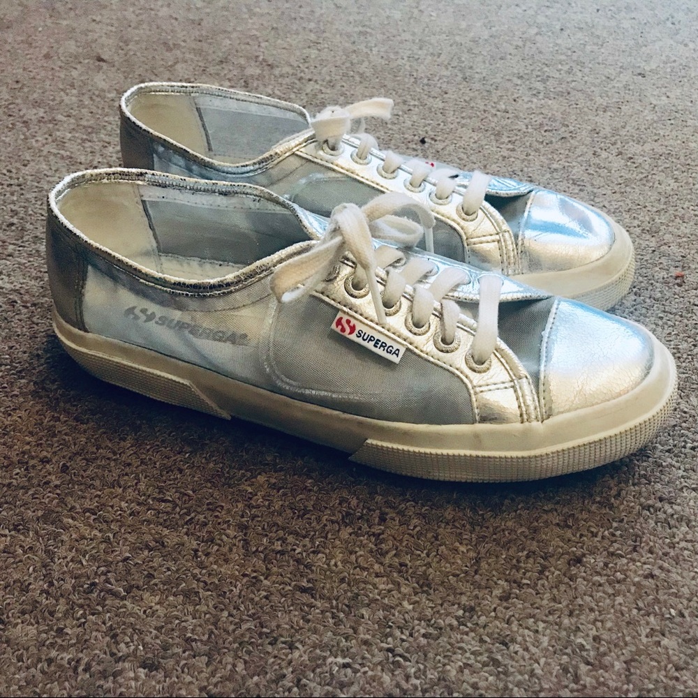 Superga silver metallic sheer sneakers 8.5 40 vans